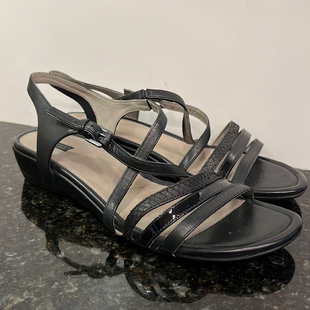 Ecco Black Strappy Wedge Sandals